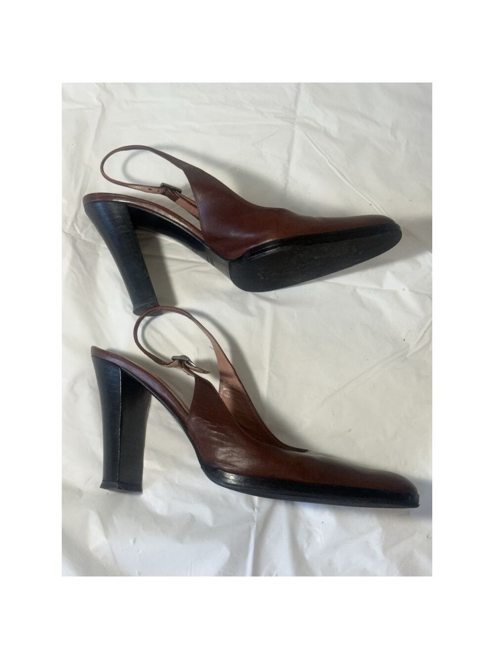 GUCCI Slingback Heels Closed Toe Brown Leather Shoes Sandals US 7 EU 37 C - Picture 4 of 16